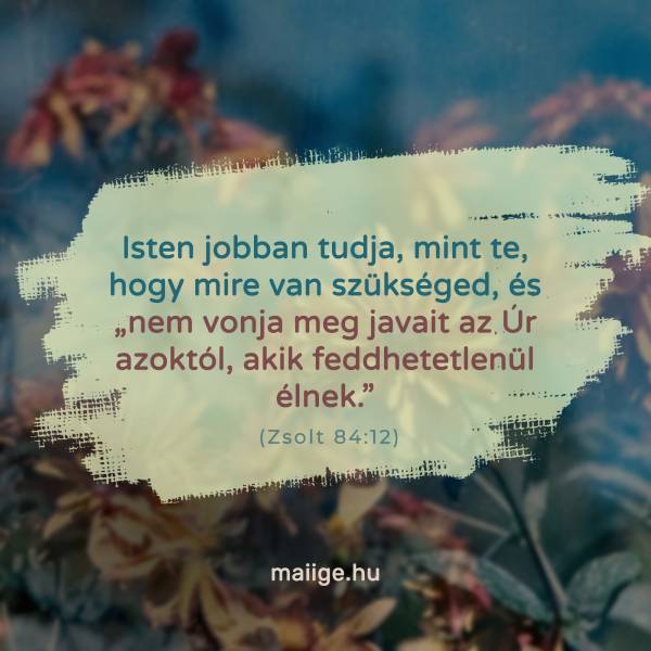 Isten jobban tudja, mint te, hogy mire van szükséged, és „nem vonja meg javait az Úr azoktól, akik feddhetetlenül élnek” (Zsolt 84:12).