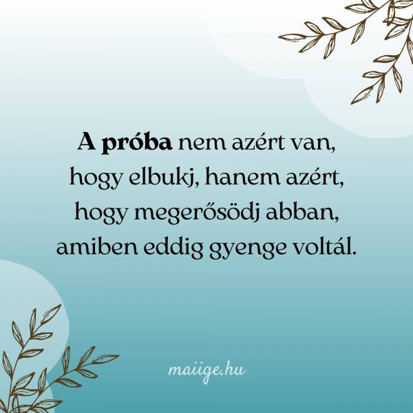 A próba nem azért van, hogy elbukj, hanem azért, hogy megerősödj abban, amiben eddig gyenge voltál.