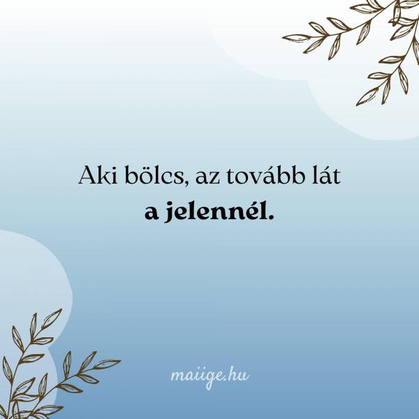 Aki bölcs, az tovább lát a jelennél.