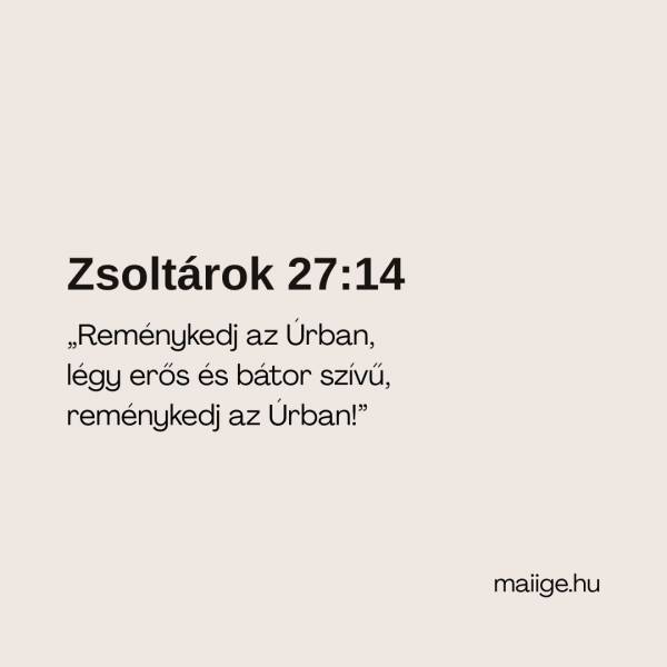 „Reménykedj az Úrban, légy erős és bátor szívű, reménykedj az Úrban!” (Zsoltárok 27:14)