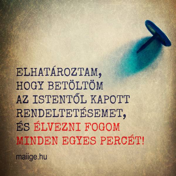 Elhatároztam, hogy betöltöm az Istentől kapott rendeltetésemet, és élvezni fogom minden egyes percét!